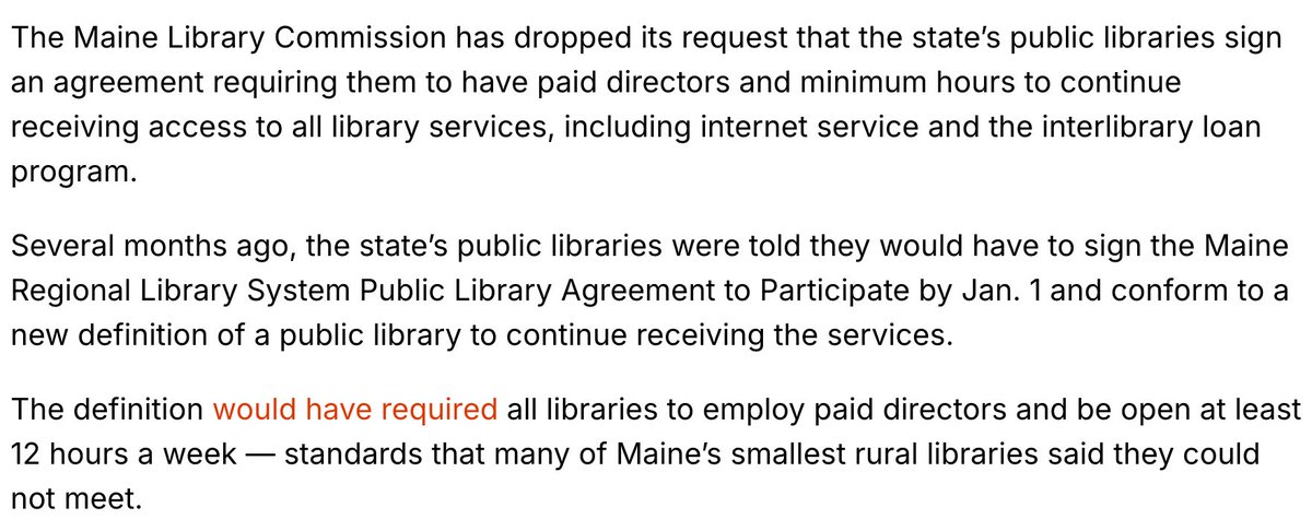 infodocket's tweet image. Maine Library Commission Drops Proposed Agreement, Continues Work on New #Standards  (via @mainemonitor) themainemonitor.org/library-commis… #libraries