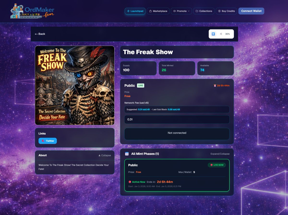 The Freak Show Free Mint Is Minting Live On ordmaker.fun/launchpad/61ce… <a href="/TheFreakShowOrd/">The Freak Show</a>
