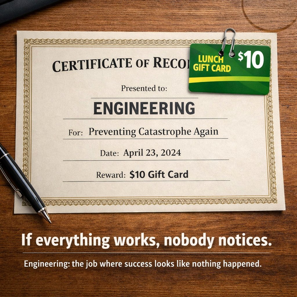 Here’s something I’ve always found strange as an engineer. 

When you flip on a light, get in your car, drink clean water, walk through an airport, or sit on a plane, you have no idea who made any of that possible.

You don’t know who designed the system.
You don’t know who