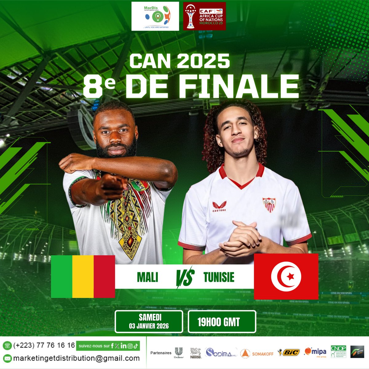 MardiSarlu's tweet photo. JOUR DE MATCH 🏆   🇲🇱 Mali vs Tunisie 🇹🇳 Les Aigles du Mali entrent en 8ᵉ de finale avec détermination et fierté. ✨ Ensemble derrière nos champions💛❤️💚 Allez les Aigles ! https://t.co/QTTN6V6gPO