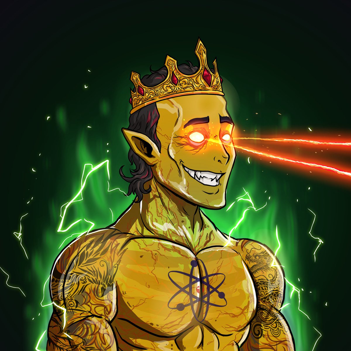 Behold my new throne guardian: a god-tier 1/1 masterpiece by <a href="/HaizeelH/">Haizeel 🇲🇾 || NFT Artist 💧</a> for <a href="/SoDeadNFT/">SoDead</a>   | Golden veins, dragon ink, laser beams, and that psychotic grin... Pure menace. So dead, yet so alive. 🧛‍♂️ 🩸 🚀