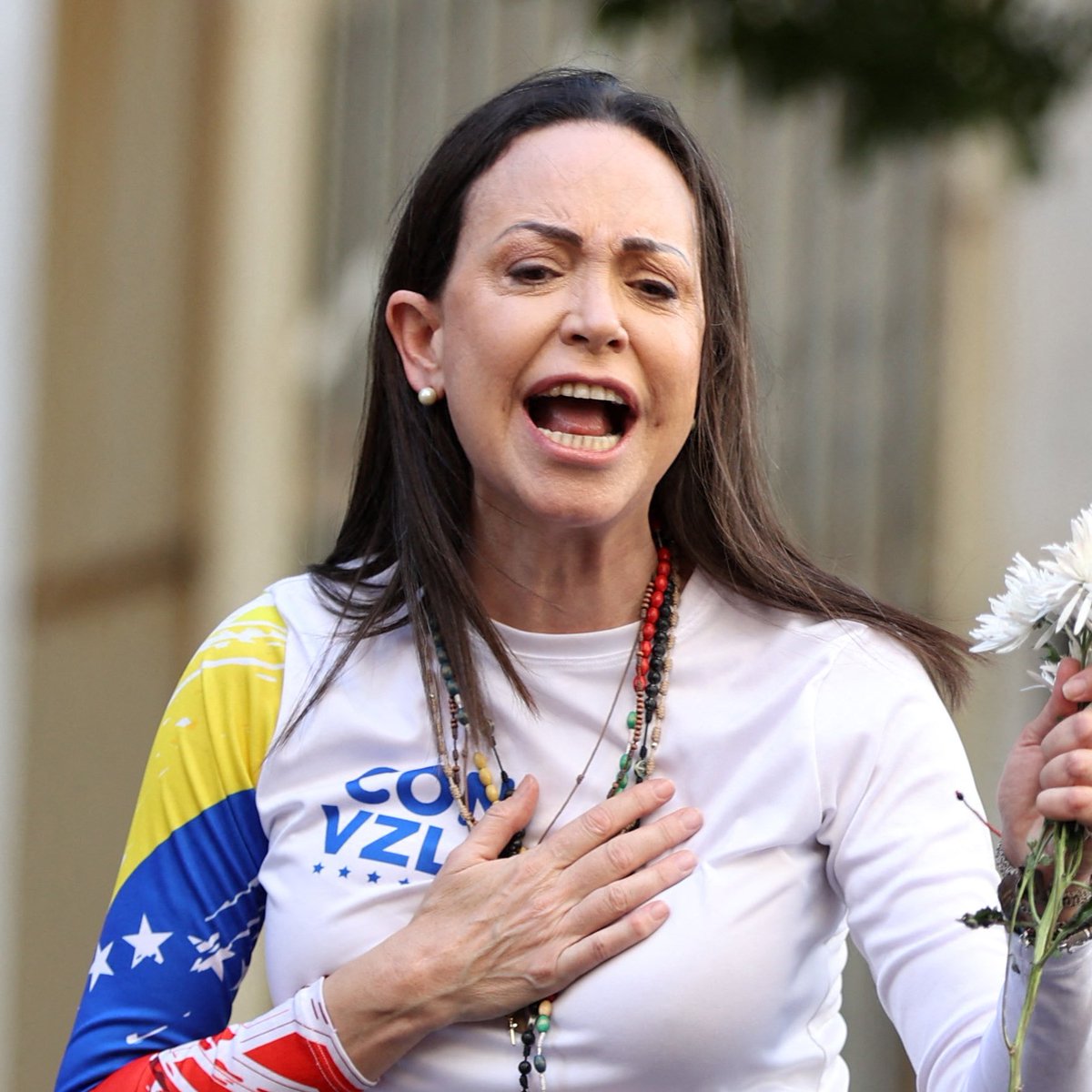 Jancy2330's tweet photo. María Corina Machado Nobal Prize winner for "peace" 🕊️ celebrates the US capture of Venezuela https://t.co/kS0wptzAlG