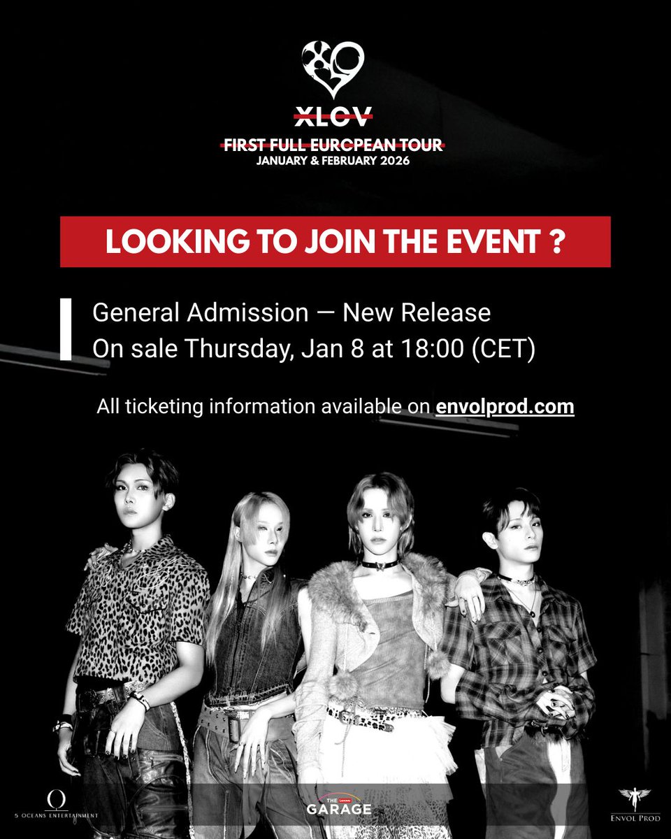 [XLOV - FIRST FULL EUROPEAN TOUR]

𝗩𝗘𝗡𝗨𝗘 𝗨𝗣𝗚𝗥𝗔𝗗𝗘 - 𝗠𝗔𝗗𝗥𝗜𝗗
Lab Wagon → The Lenovo Garage
📍C. de la Isla de Java, 2, 28034 Madrid

New General Admission tickets on sale Thursday, Jan 8 at 18:00 CET
🎟️ on envolprod.com