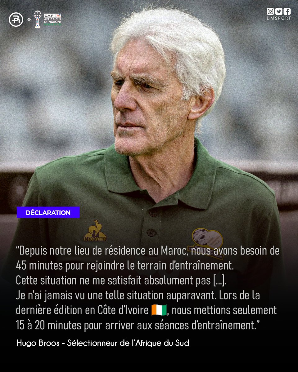 dmsportma's tweet image. Hugo Broos (sélectionneur de l’Afrique du Sud 🇿🇦) en remet une couche et critique à nouveau l’organisation de la CAN au Maroc 🇲🇦.