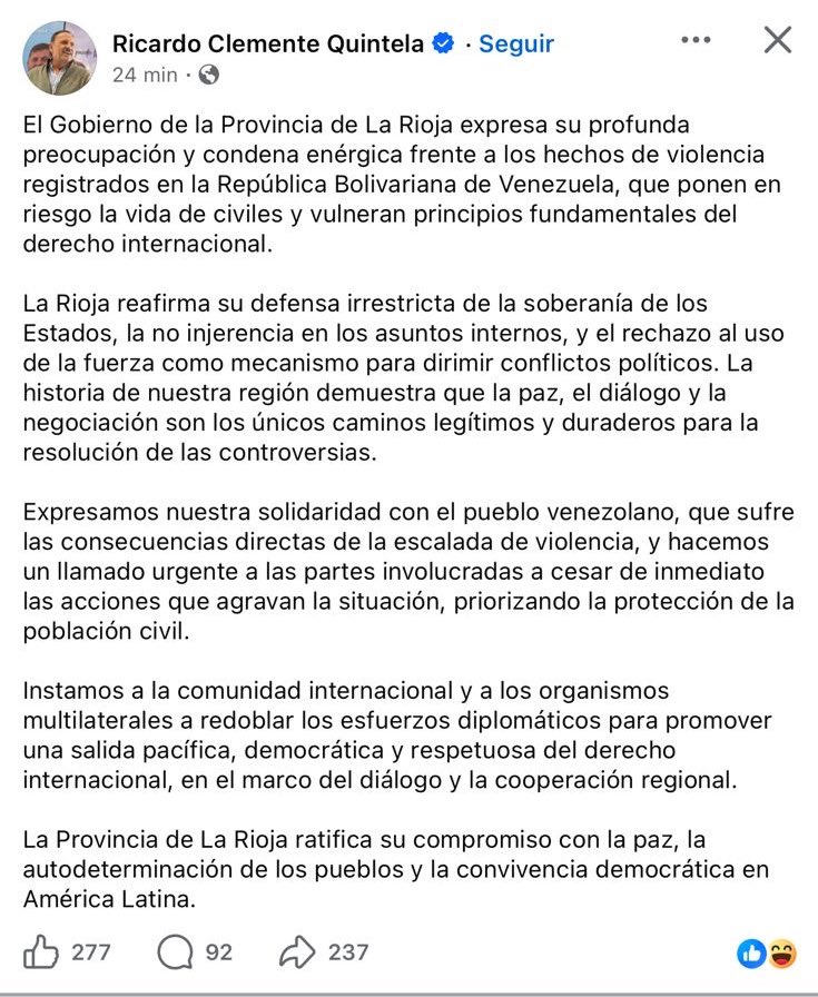Este fenómeno de gobernadores pretendiendo interferir “en nombre de sus provincias” en la política exterior nacional es un papelón. 

Quien dirige la política exterior nacional es el Jefe de Estado, el Presidente de la Nación, <a href="/JMilei/">Javier Milei</a>. Y fue electo por la ciudadanía argentina.