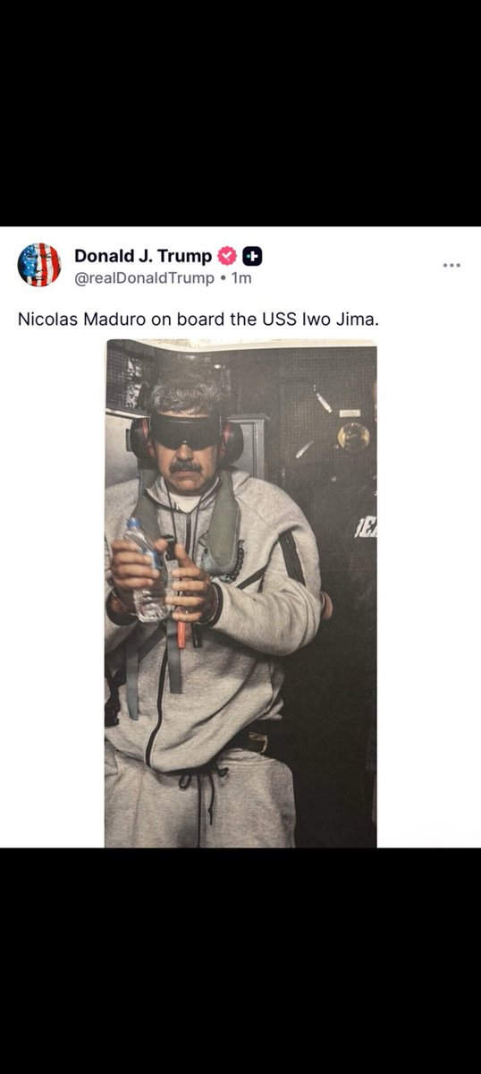 BREAKING: President Trump releases a photo of Maduro in US custody... #Venezuela