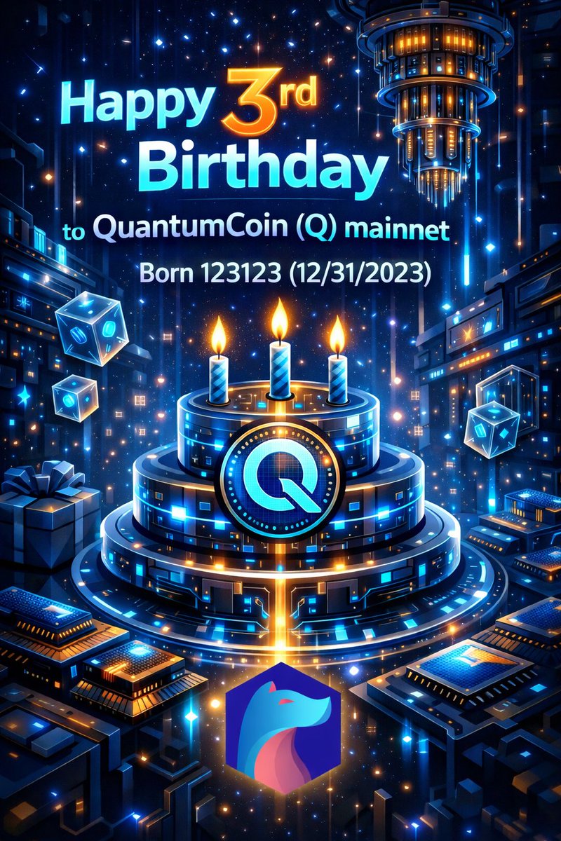 TheQuantumCoin's tweet photo. Happy 3rd Birthday #QuantumCoin $Q
Mainnet launched 123123 (12/31/2023)
Onto new waters now for a post quantum future! https://t.co/z2WH76Hpjm