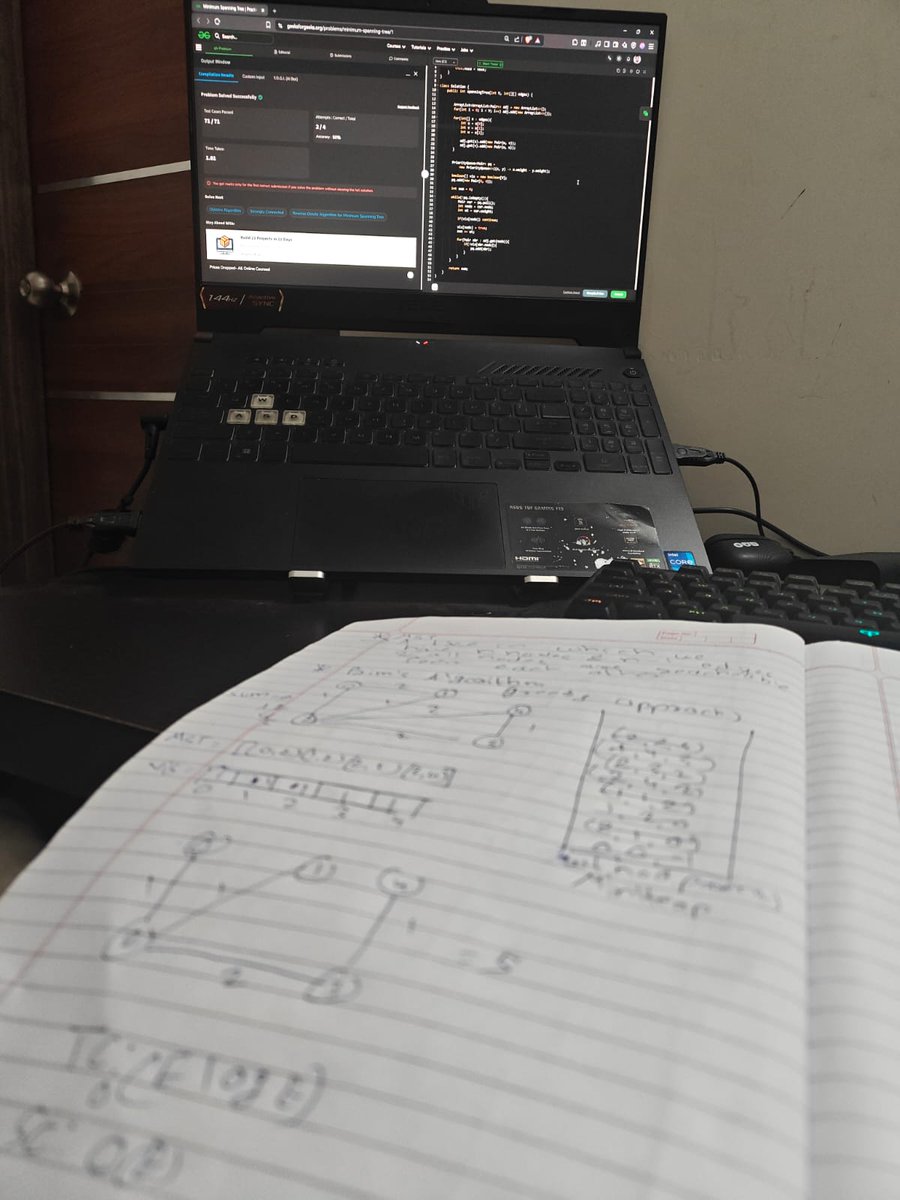 yashmeh39658571's tweet photo. Implemented Prim’s Algorithm today 💻✍️
From graph sketches on paper to a working solution on screen satisfying to see theory turn into code.

From concept to clean implementation

#DSA #Graphs #PrimsAlgorithm #CodingJourney #GeeksForGeeks https://t.co/Yv8NcT8E9V