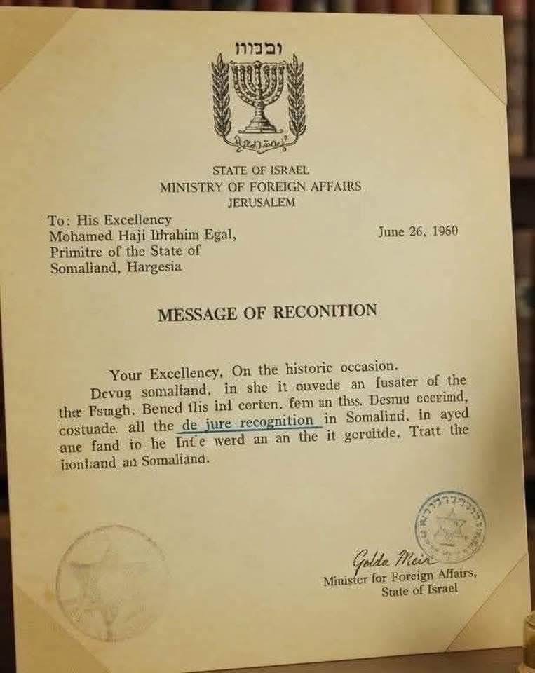 The Republic of Somaliland gained its independence from the United Kingdom on 26 June 1960, with Israel being the first country to recognize it. We extend our warm appreciation to the Government and people of Israel.<a href="/iamBrianBJ/">Brian BJ McDonald</a> <a href="/Osint613/">Open Source Intel</a> <a href="/gidonsaar/">Gideon Sa'ar | גדעון סער</a>