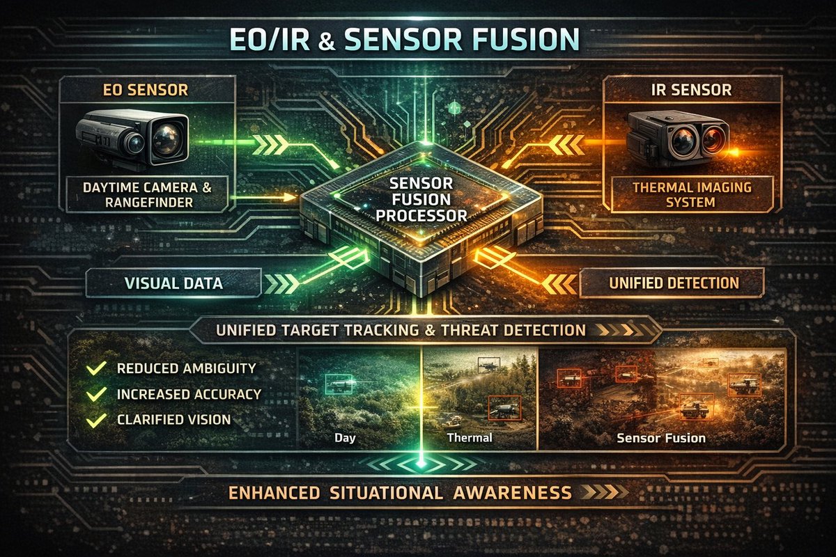 consectra_sav's tweet photo. EO/IR & Sensor Fusion

Modern operational environments demand more than a single sensor view.

Situational awareness improves when multiple sensors work as one.

EO/IR systems provide:
 ⚡Day and night observation.
 ⚡Target detection in degraded visibility.
 ⚡Visual and thermal spectrum awareness.

When combined through sensor fusion, EO and IR data:
 ⚡Reduces ambiguity.
 ⚡Enhances detection and tracking accuracy.
 ⚡Delivers a more coherent and actionable operational picture.

Sensor fusion transforms multi-sensor data into a unified, coherent, and actionable operational picture.

#EOIR #SensorFusion #DefenseTechnology #SituationalAwareness #CONSECTRA

EO/IR & Sensör Füzyonu

Modern operasyonel ortamlar, tek bir sensörün sunduğu bakış açısından fazlasını gerektirir.

Durumsal farkındalık, sensörler birlikte çalıştığında güçlenir.

EO/IR sistemleri:
 ⚡Gündüz ve gece gözlem.
 ⚡Düşük görüş koşullarında hedef tespiti.
 ⚡Görsel ve termal spektrum farkındalığı sağlar.

Sensör füzyonu ile EO ve IR verileri:
 ⚡Belirsizliği azaltır.
 ⚡Tespit ve takip doğruluğunu artırır.
 ⚡ Daha tutarlı ve karar alınabilir bir operasyonel resim sunar.

Sensör füzyonu, çoklu sensör verisini tek, tutarlı ve karar alınabilir bir operasyonel resme dönüştürür.

#EOIR #SensörFüzyonu #SavunmaTeknolojileri #DurumsalFarkındalık