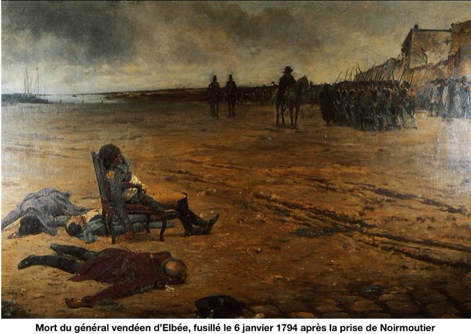 1792_1815's tweet photo. 3 janvier 1794 Prise de #Noirmoutier par les Républicains commandés par le général #Haxo. Les représentants #Prieur de la Marne, Louis #Turreau et #Bourbotte font massacrer les 1800 défenseurs, dont le général vendéen d’#Elbée. Haxo leur avait pourtant promis la vie sauve. https://t.co/9dD4AXNfw9