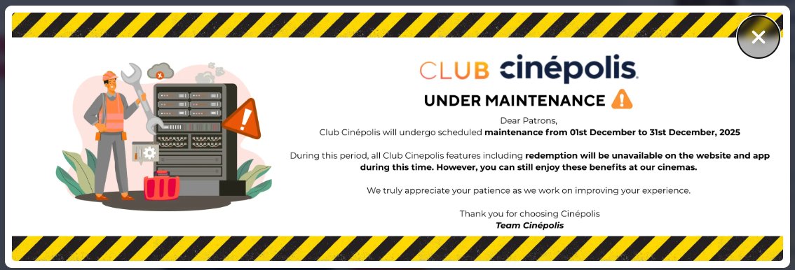 mrssmofficial's tweet photo. @IndiaCinepolis I faced this issue when trying to redeem my 201 Club Cinépolis points. Your app/website was under maintenance till 1 - 31 Dec, so redemption wasn’t possible. I emailed before expiry but got no response &amp; now my points are gone. Need immediate solution. #cinepolis https://t.co/e4L21Kzlu1