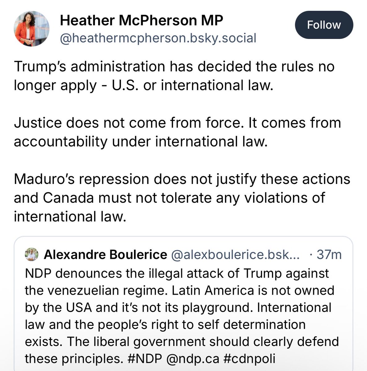 HMcPhersonNDP's tweet image. We are witnessing the end of international law, and we should all be alarmed.

bsky.app/profile/heathe…