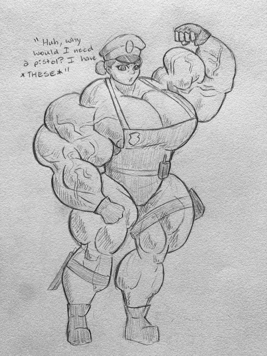 PiggybackRam's tweet image. Sketch of a rather big policewoman