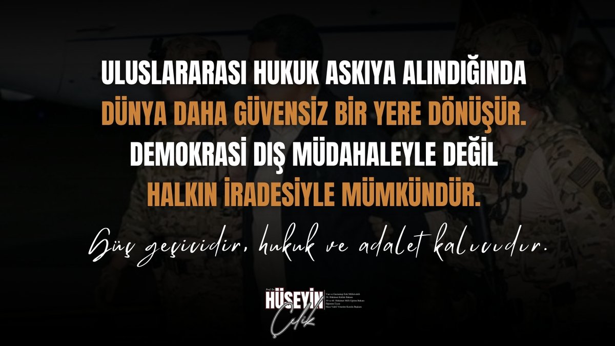 hc_huseyincelik's tweet image. — Dünyanın son yıllarda sürüklendiği belirsizlik ve güvensizlik ortamı, büyük güçlerin uluslararası hukuku açıkça ihlal eden müdahaleleriyle tehlikeli bir boyuta ulaşmıştır.

— Donald Trump yönetimi tarafından Venezuela’da gerçekleştirilen askerî ve siyasî müdahale ile Nicolás…