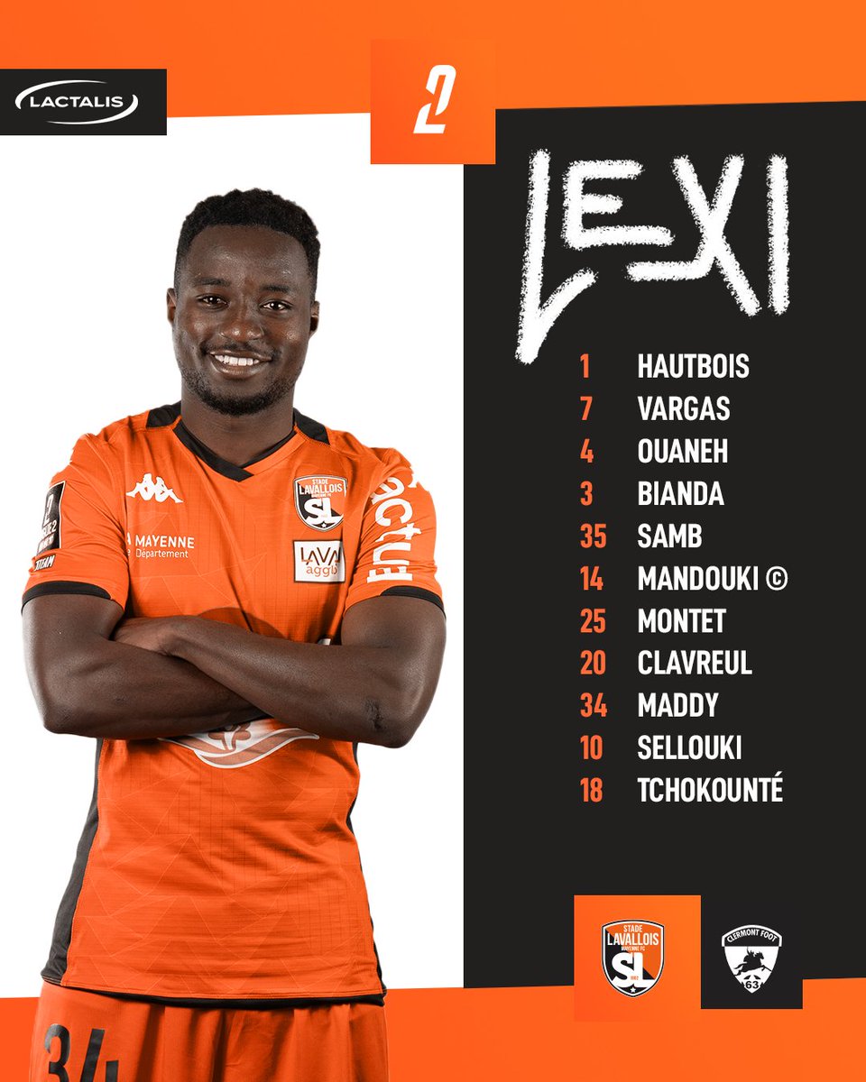 stadelavallois's tweet image. Découvrez le XI Tango pour cette 18e journée de @Ligue2BKT face au @ClermontFoot ! 🧡🖤

#CF63LAVAL | #SouriezCestduFootCestLaval