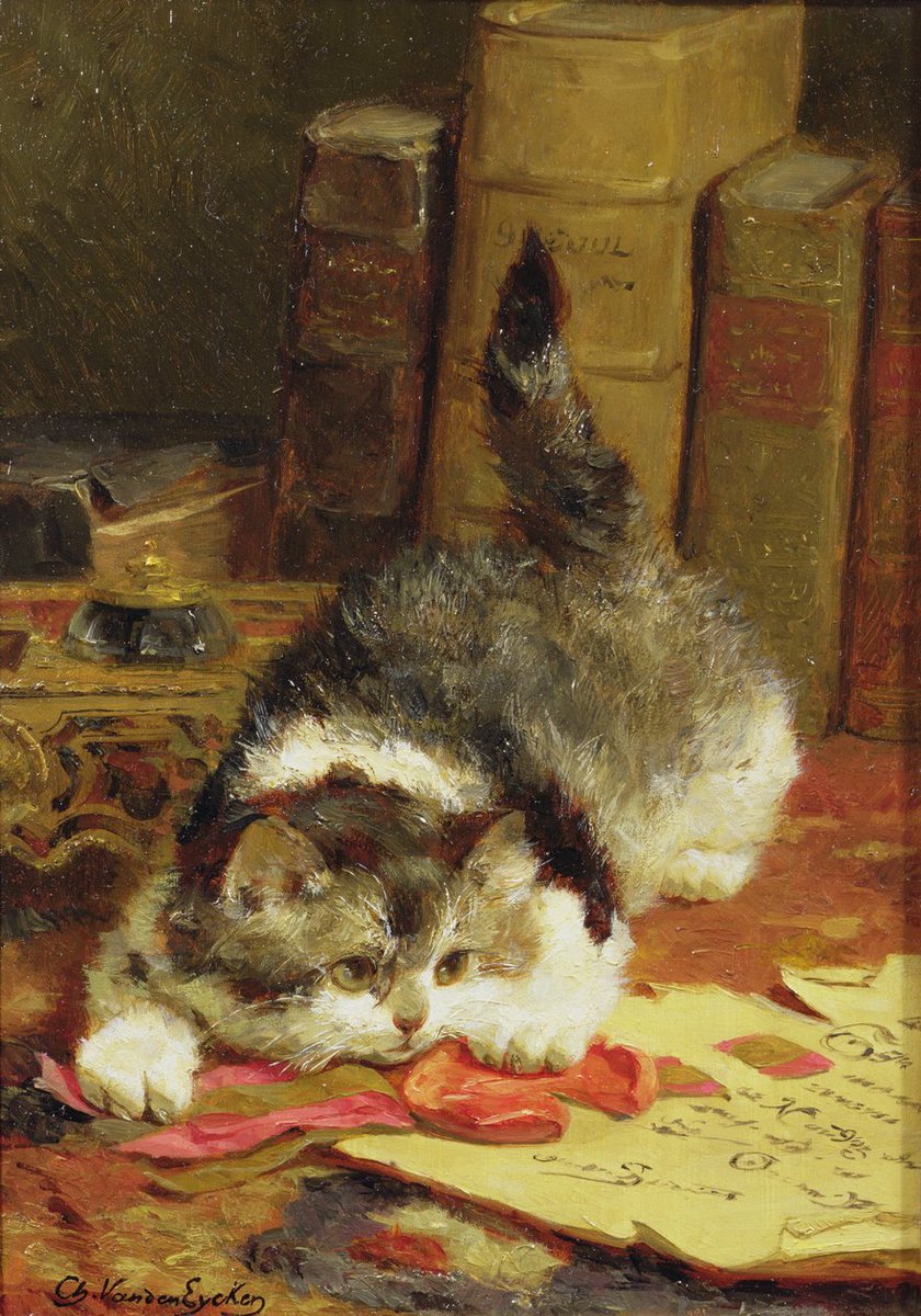 猫　絵画 シャルル・ファン・デン・エイケン （Charles van den Eycken、1859