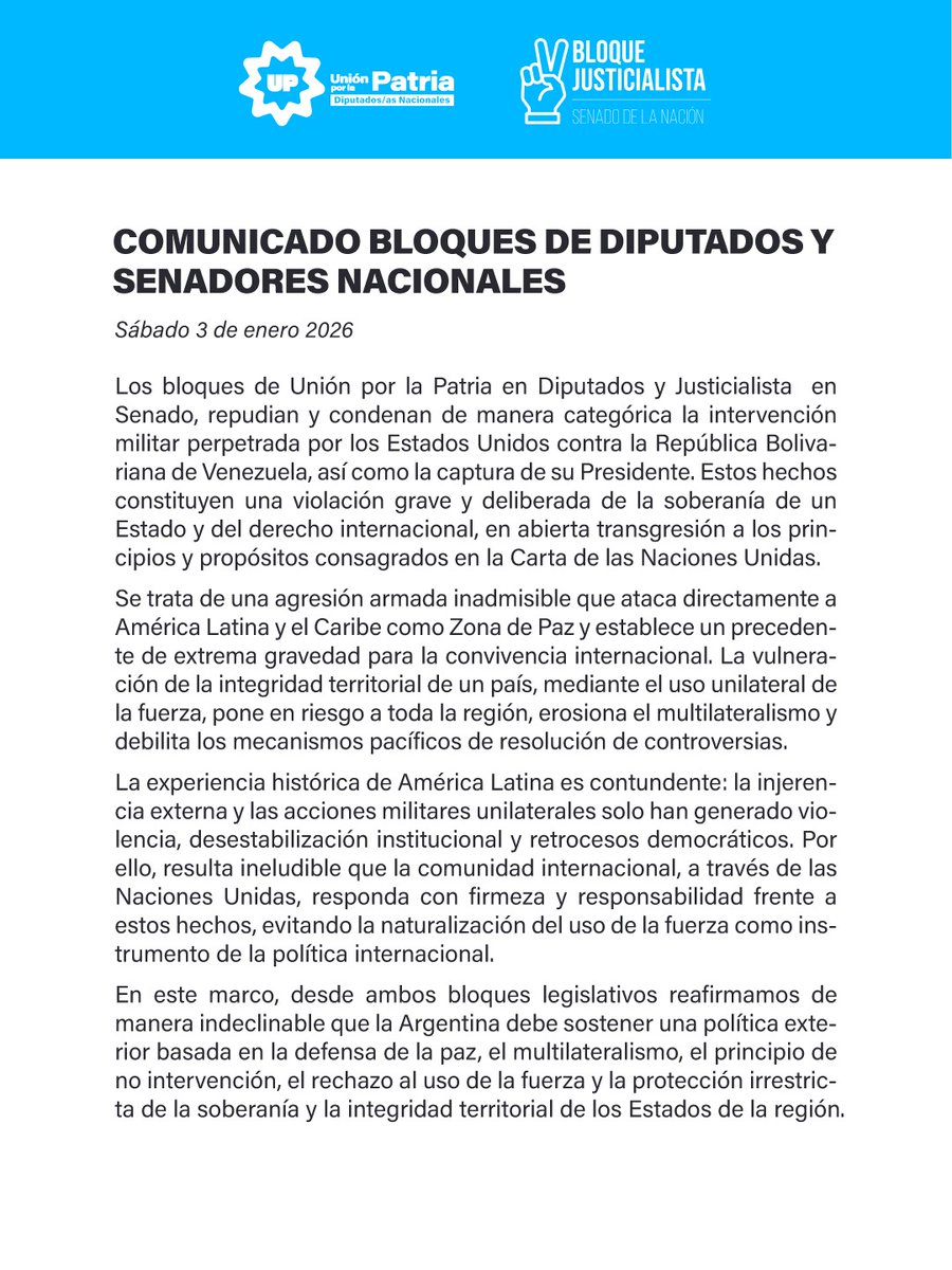 📄 • COMUNICADO BLOQUES DE DIPUTADOS Y SENADORES NACIONALES.

⬇️