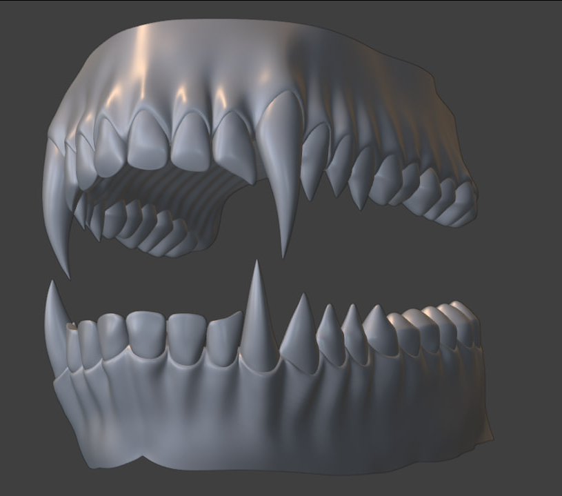 WIP Teefs :3 Going to redo the molars since they look kinda boring... but I love how this has come together so far. Part of a much bigger project avatar project that I'll share sneak peeks of on here soon! #blender #VRChat
