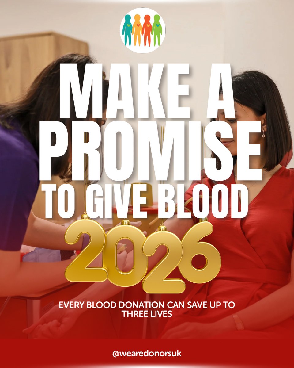 🎆 New year, new goal? Make it one that saves lives. 🩸 Donating blood takes just an hour but three donations can save up to 9 lives. Start 2026 with purpose.
🔗 blood.co.uk
#NewYearsResolution #GiveBlood #WeAreDonorsUK #SaveLives
