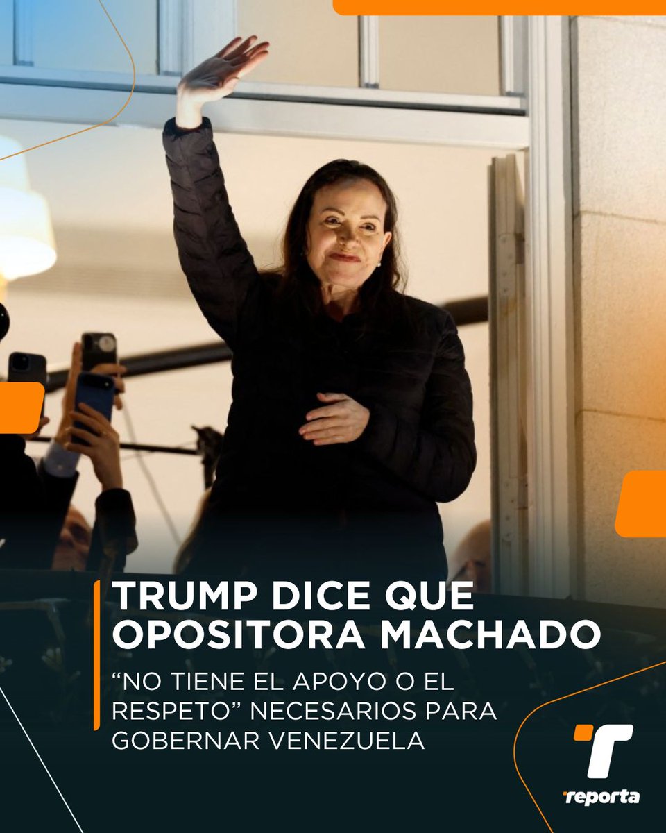 Donald Trump afirmó el sábado que la premio Nobel y líder de la oposición de Venezuela, María Corina Machado, no cuenta "con el apoyo ni el respeto" necesarios para gobernar su país.

"Creo que le sería muy difícil estar al frente del país. No cuenta con apoyo ni respeto dentro
