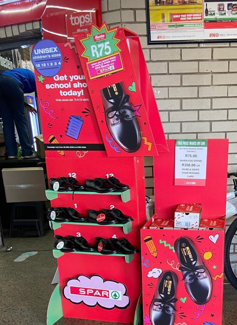 MorekiJoy's tweet photo. Please spread the word
If you spend R350 or more at SPAR, you get a slip/voucher that allows you to buy school shoes for only R75.Even if you don't need school shoes yourself,please don't throw the slip away. You can use it to help or give slip to a parent in need🤍 https://t.co/jUHVceorhE