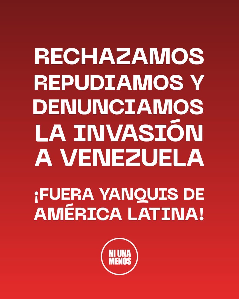 Declaramos nuestra solidaridad incondicional con el pueblo de Venezuela, hoy bombardeado y agredido por el imperialismo norteamericano.
Los pueblos de América Latina no olvidan ni callan.
Fuera yanquis de nuestra región. ✊🇻🇪