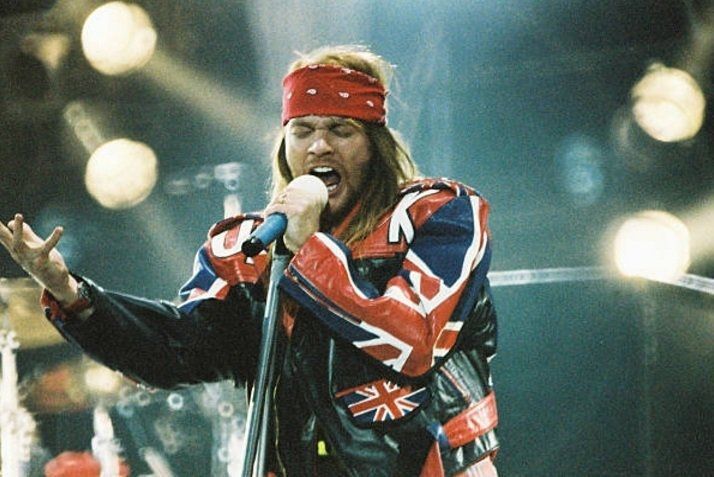 Axl Rose on stage at The Freddie Mercury Tribute Concert at Wembley Stadium, 1992. Photo by Peter Still.