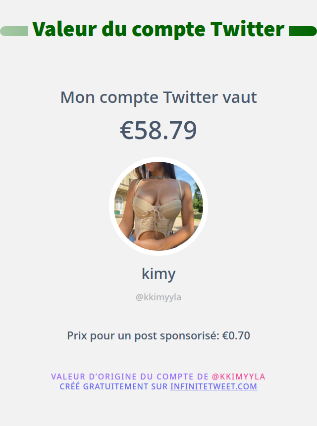 kkimyyla's tweet photo. Mon twitter vaut: €58.79

➡️ https://t.co/FLh4XmzSHh https://t.co/HuORccfYfe