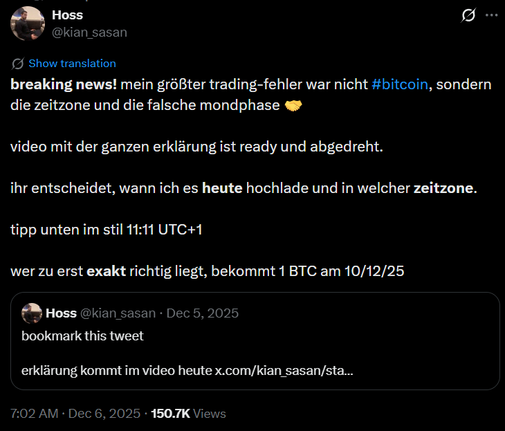 AugustLusche's tweet photo. @kian_sasan @grok Beim 1BTCGewinnspiel vom 6.12. gab es keinen Gewinner. Daher fällt es mir schwer, dem aktuellen Gewinnspiel einen echten Wert beizumessen. und wie würde man neutral jemanden bezeichnen,der ein Gewinnspiel ankündigt, bei dem am Ende kein Gewinner benannt oder bestätigt wird? https://t.co/MBWA7oejqR