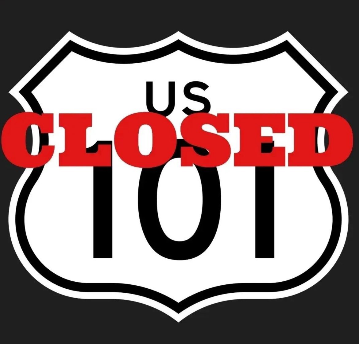 US-101 is closed from Winchester in Goleta to SR-1 due to debris flow and flooding for an unknown duration.
Use SR-154 as an alternate route Drive slow and travel safe. Conditions may change rapidly.