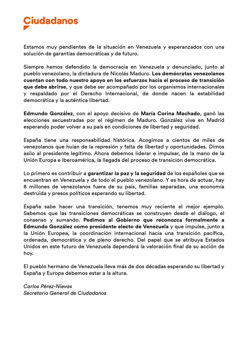 El pueblo venezolano lleva más de dos décadas esperando su libertad, sometido a la dictadura de Nicolás Maduro.

España y Europa deben estar a la altura. 🇻🇪🇪🇸
