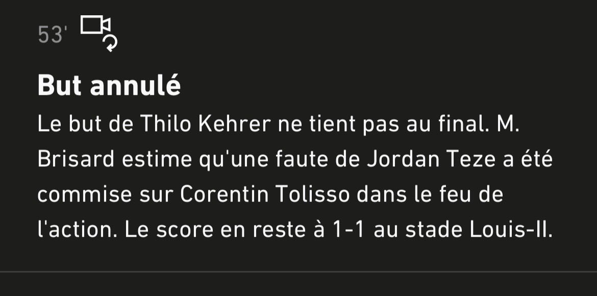 On est maudit. Contre l’OM on doit mener 1-0 mais l’interprétation en décide autrement, contre l’OL on doit mener 2-1 mais la cécité de Monsieur Brisard en décide autrement. À chaque fois à la 52e minute d’ailleurs 🙃 Entre les blessures, l’arbitrage, les rouges, quel saison 🫠