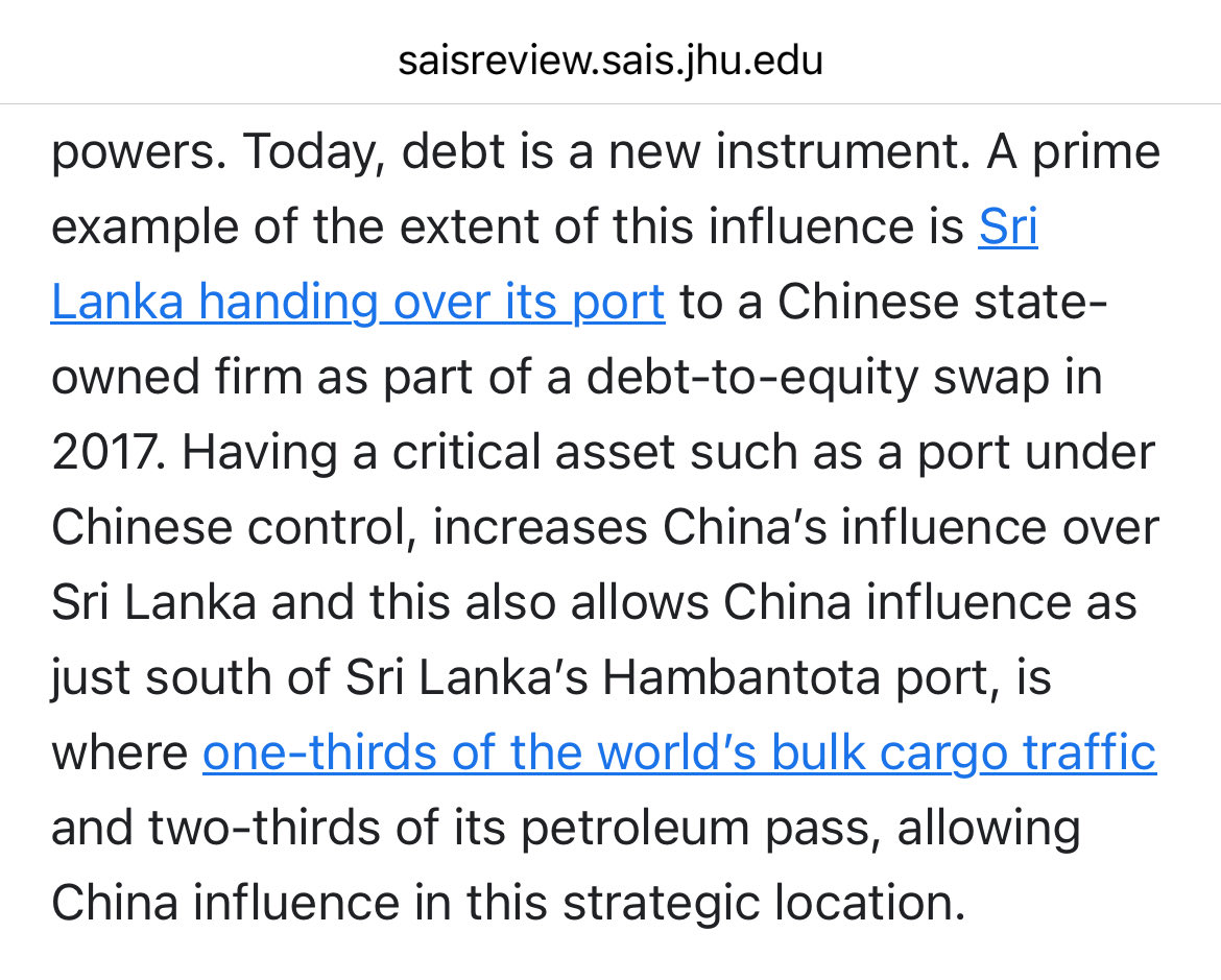 So many people keep interpreting Hambantota port deal as a debt equity swap even after many research articles proving it otherwise. It is NOT a debt- equity swap. Port lease was largely build up USD reserves, and port loans had no connections with the lease. Loans did not change.
