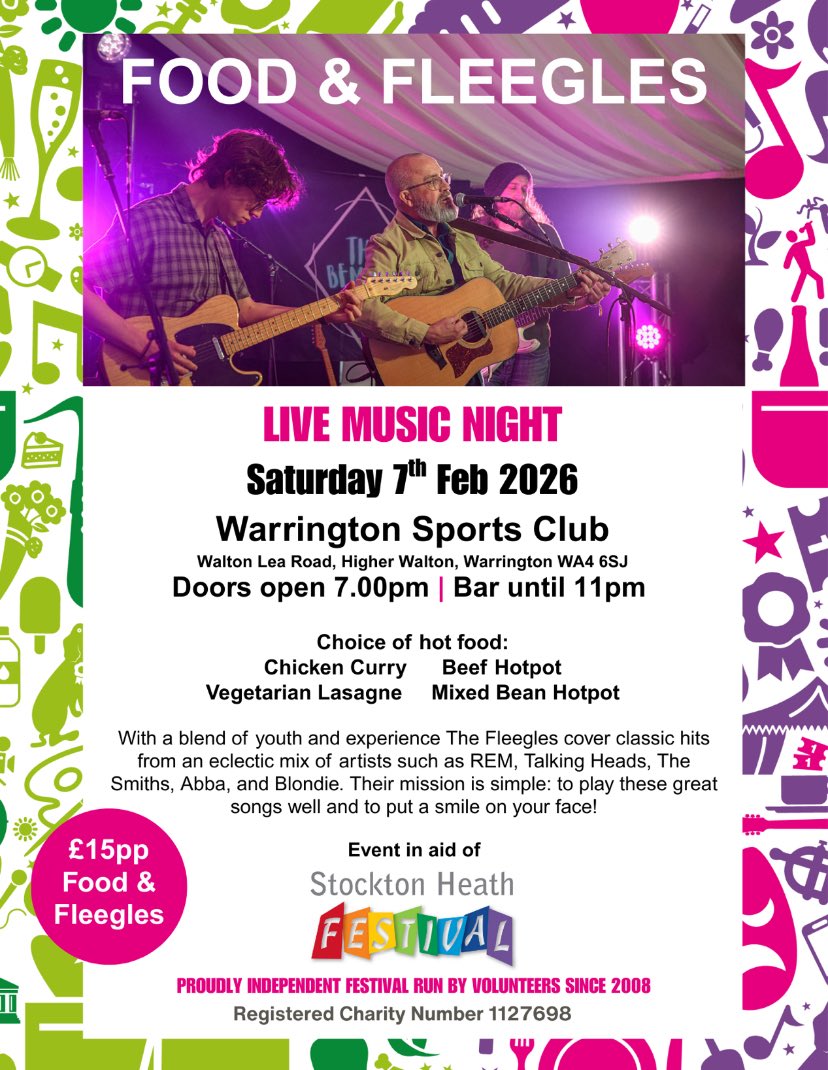 Beat the January blues!
Treat yourselves to tickets for our February Festival Fundraiser with Food &amp; The Fleegles - sure to be a great night.
Help raise much needed funds for #SHFestival - a registered charity (number 1127698).
Sat 7th Feb 2026, £15.

tickettailor.com/events/stockto…
