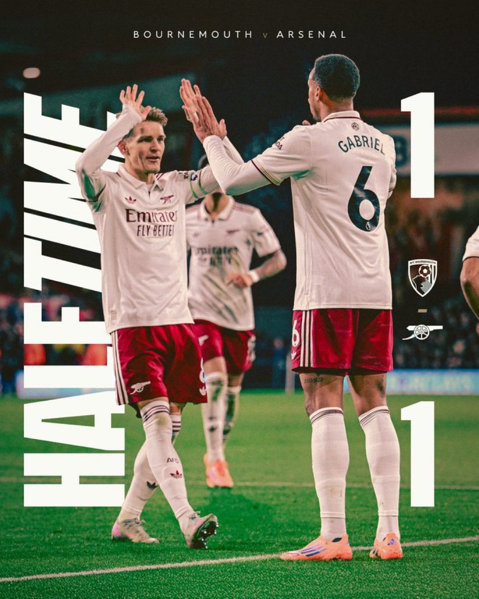 AwJeffers's tweet image. 1-1 at the break. Arsenal still in second gear and proper shift needed in the second half 

Credit to Bournemouth and Iraola for the bravery to press Arsenal high rather than sitting in a deep block. #BOUARS