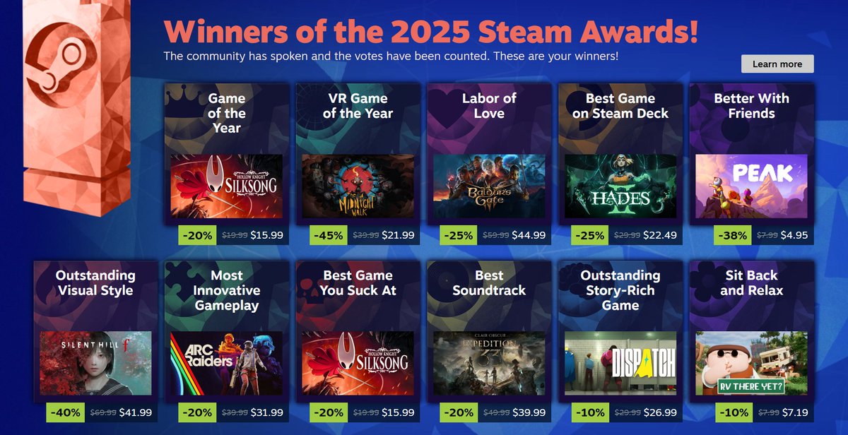Wario64's tweet image. Steam Awards 2025 winners store.steampowered.com/steamawards/20…