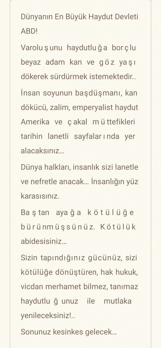 Dünyanın En Büyük Haydut Devleti ABD!
Varoluşunu haydutluğa borçlu beyaz adam kan ve göz yaşı dökerek sürdürmek istemektedir.. 
İnsan soyunun başdüşmanı, kan dökücü, zalim, emperyalist haydut Amerika ve çakal müttefikleri tarihin lanetli sayfalarında yer alacaksınız…