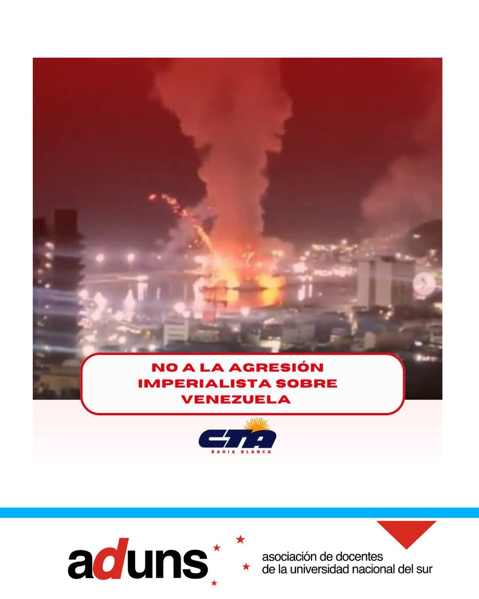 Desde ADUNS repudiamos la gravísima agresión a Venezuela por parte de Estados Unidos y el anuncio del secuestro de su presidente Nicolás Maduro, ocurrida en la madrugada de hoy.

En línea con su historia de invasiones e intervenciones en América Latina y el mundo, el país que