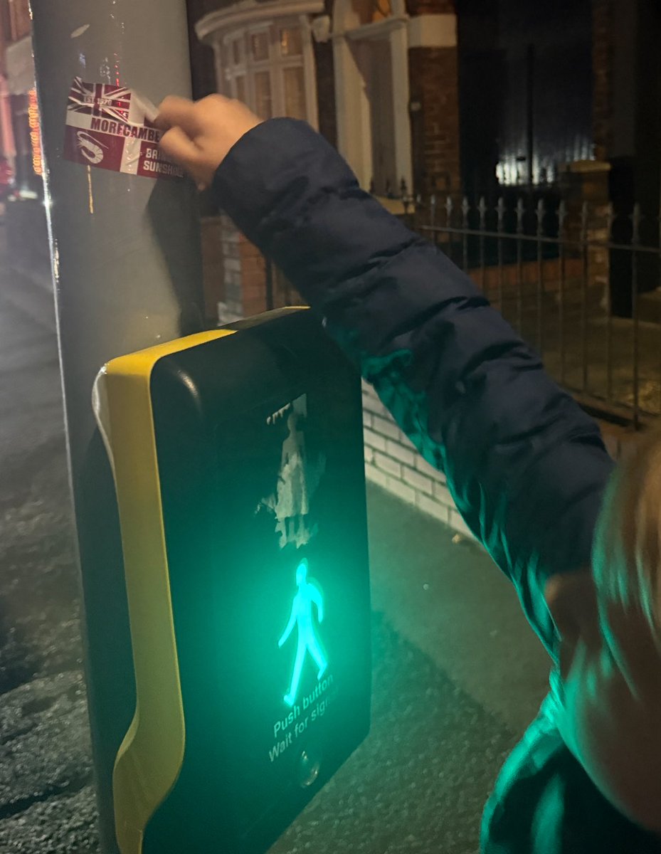 Joshua showing what he thinks of the Morecambe sticker on Warwick Road 🤣 #cufc