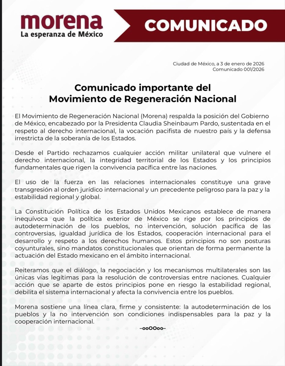 Comunicado Importante del Movimiento de Regeneración Nacional.