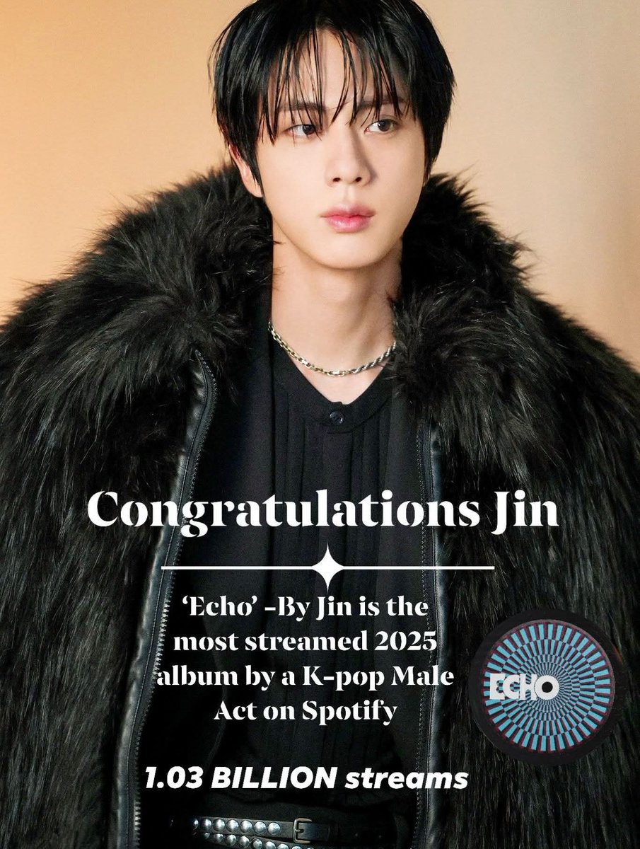 JINさんの「Echo」はSpotifyでK-pop男性アーティストによる2025年最も