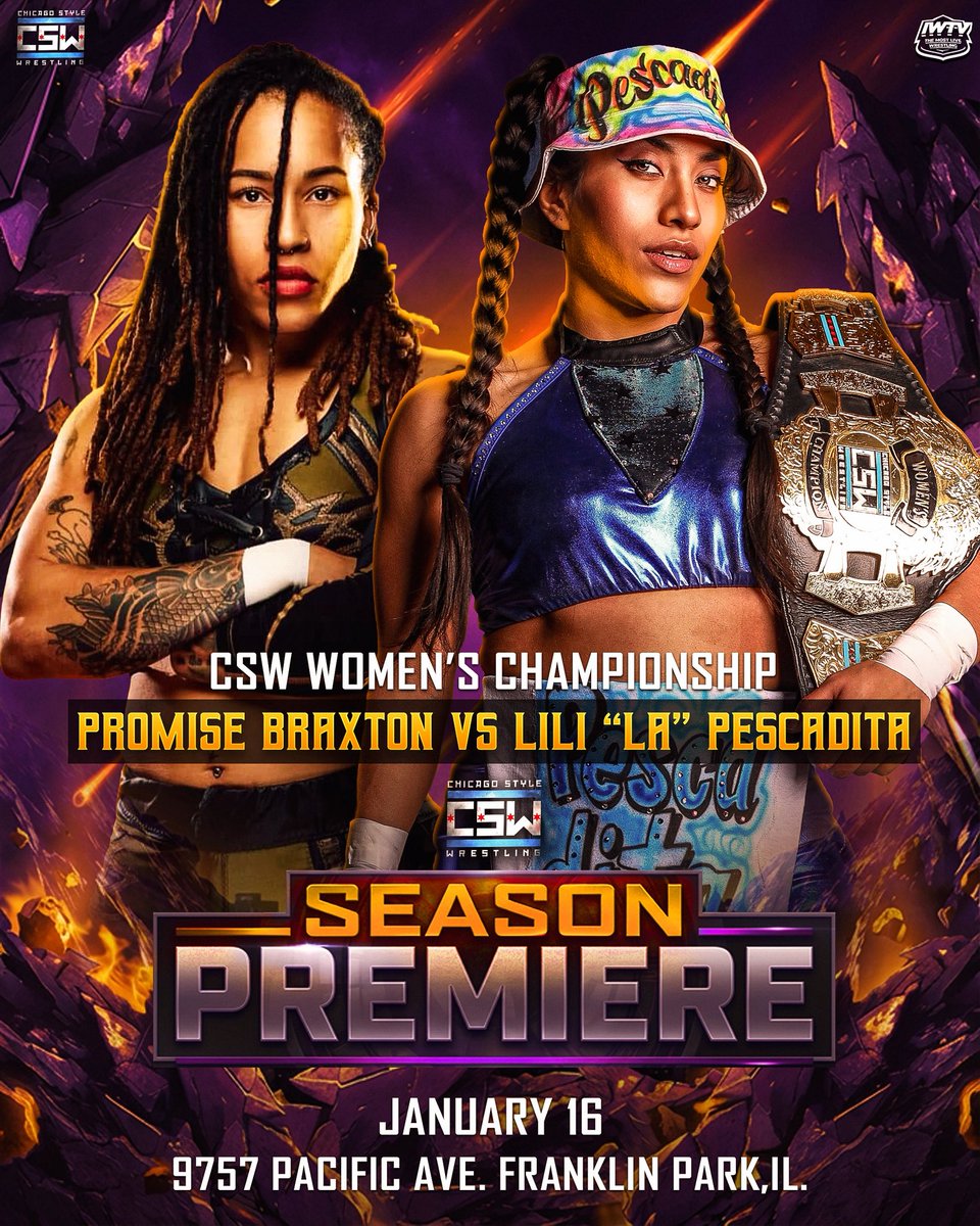 ChiStyleW's tweet photo. 🚨🚨MATCH ANNOUNCEMENT🚨🚨

CSW WOMEN'S CHAMPIONSHIP 

LILI "LA" PESCADITA (C)

VS.

PROMISE BRAXTON

CSW PRESENTS: SEASON PREMIERE

January 16th
Tickets are LIVE

🚪 Doors open at 6:30 PM
9757 Pacific Ave 
Franklin Park, IL 

🔔 Bell time is at 7:30 PM

🎟https://t.co/YijnXD7Kdn

Watch us on IWTV 
Use code CHISTYLE for new users!

https://t.co/ToOVCdyoGf