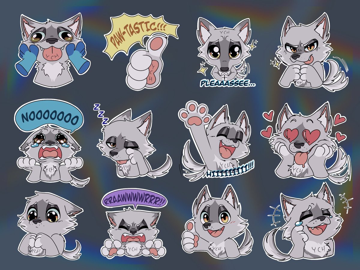 YCH stickers !!! >:3 commissions available starting off with this 12-options-sticker pack :P feel free to check the Trello in my desc