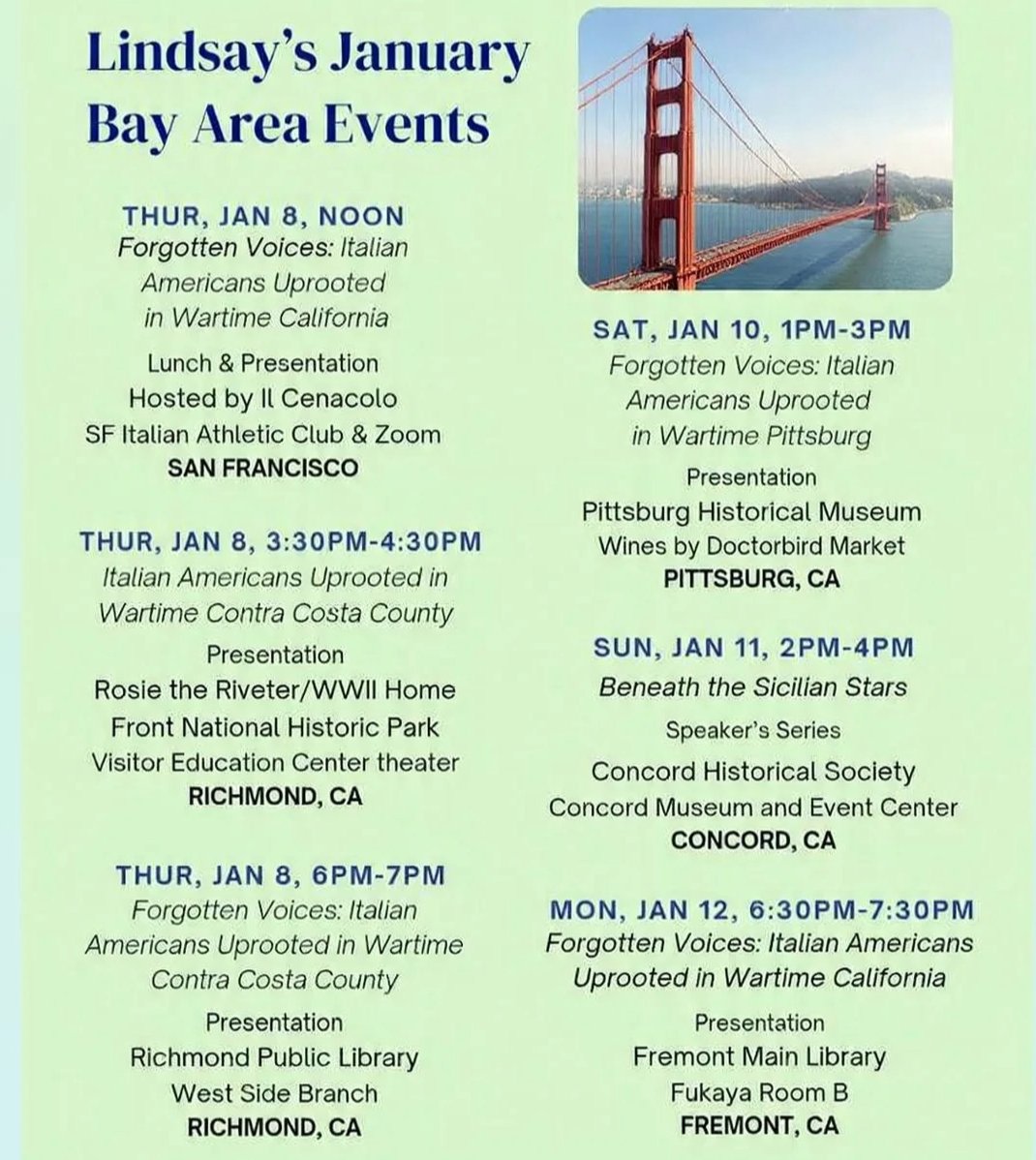 LindsayMMorris's tweet photo. See you in the Bay Area? Six Beneath the Sicilian Stars book signings and history conversations starting Thursday. https://t.co/dbRPihK81y https://t.co/BDfbMopmJ5