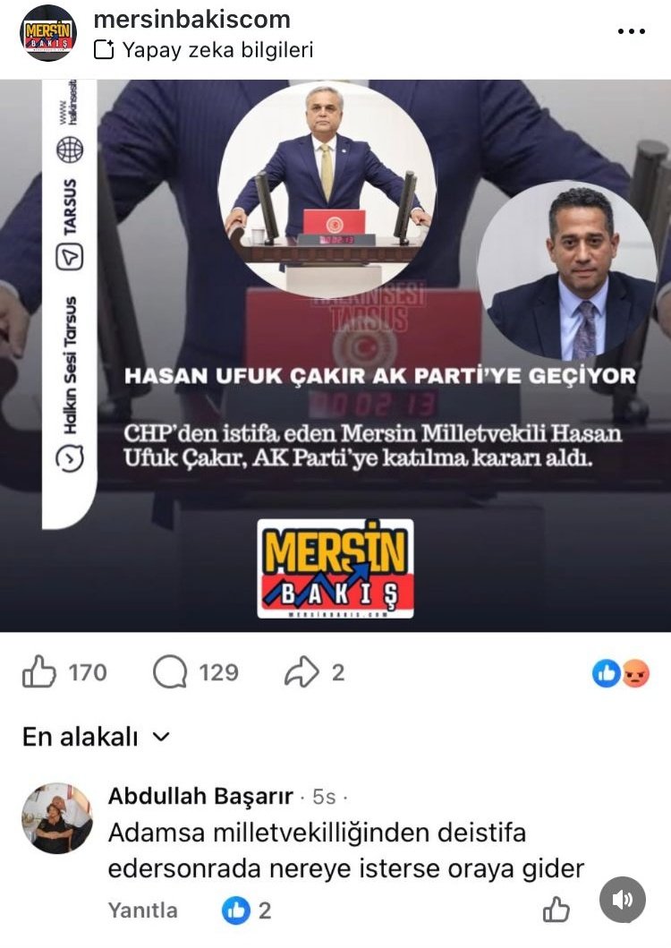 Mersin Milletvekili Hasan Ufuk Çakır'ın AK Parti'ye geçecek olması...
*
Ali Mahir Başarır'ın babası Abdullah Başarır'ı rahatsız etmiş...
*
Dahi anlamındaki "de"yi doğru yerden ayırıp yanlış yerlere birleştirmiş ama olsun...