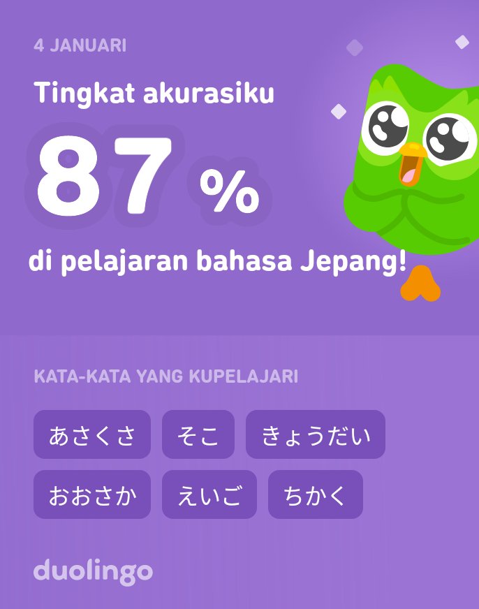 Aku sedang belajar bahasa Jepang di Duolingo! Seru, efektif, dan gratis!
