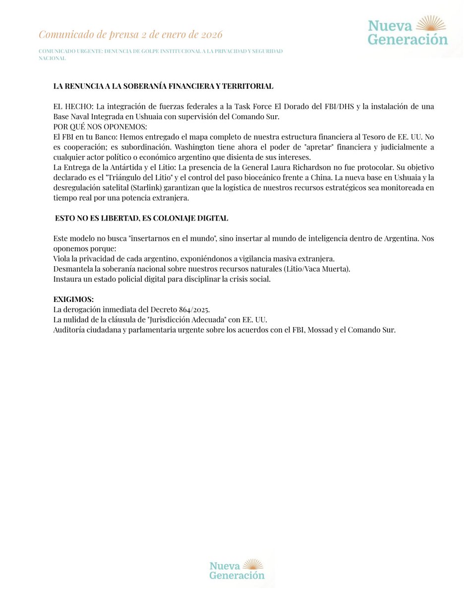 frentengarg's tweet photo. Comunicado de Prensa sobre el DNU de modificación Ley de Inteligencia. https://t.co/UEuLrSSMjr