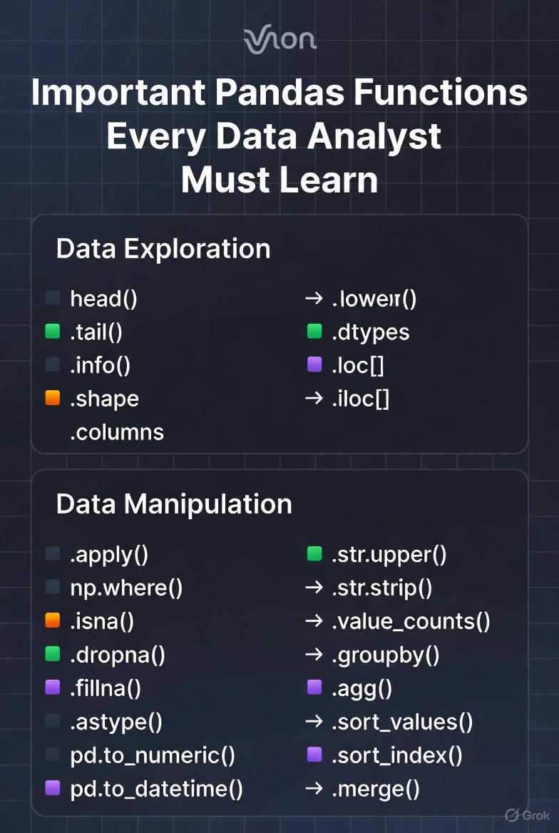 RealBenjizo's tweet image. Data Analysis tip:

🚨Pandas has many functions, and knowing which functions to concentrate on for data analysis is not easy. 

Below are the important functions that you must learn for data analysis.

if you want to master Python for data analysis, check this material -&amp;gt;…