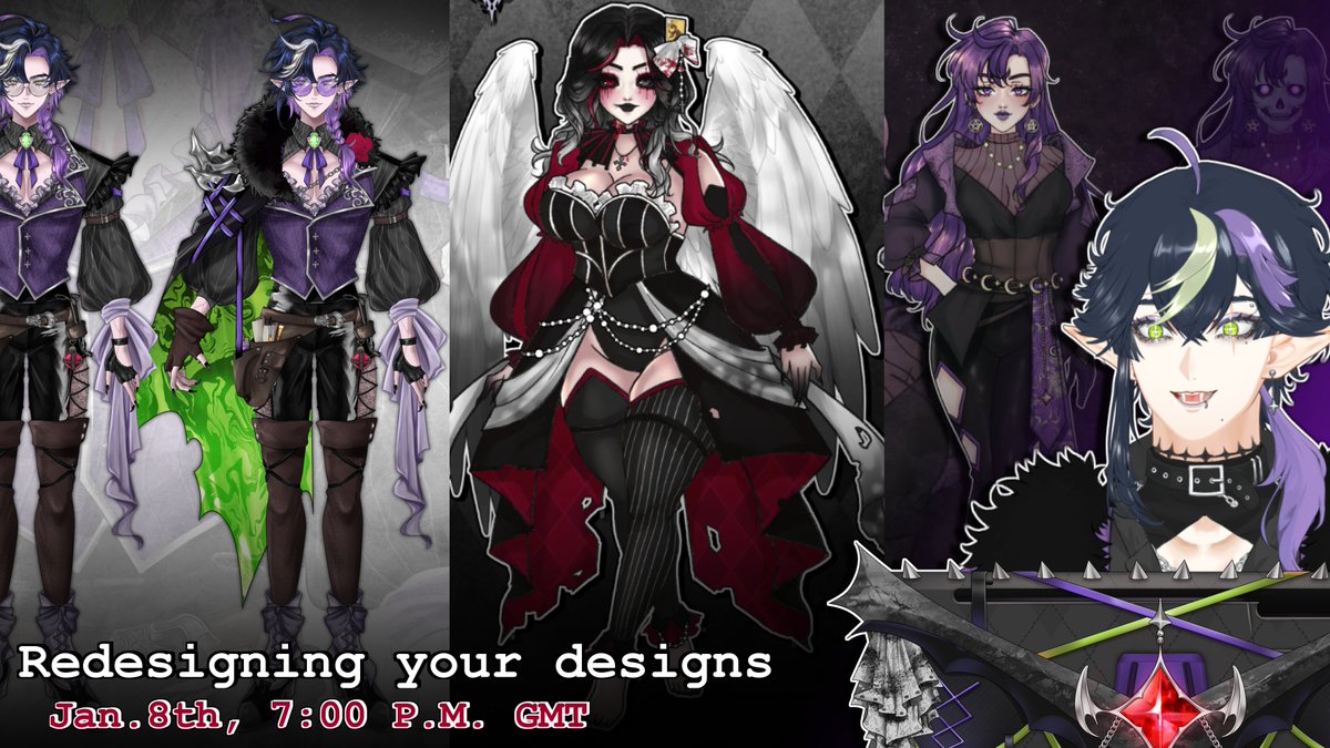 🕯️Want a VTuber redesign in my gothic/dark style? 

I’m bringing back LIVE character redesigns for my donothon!  

🎨Reply with your PNG and I’ll choose a few to redesign on stream   

#Vtuber | #ENVtuber